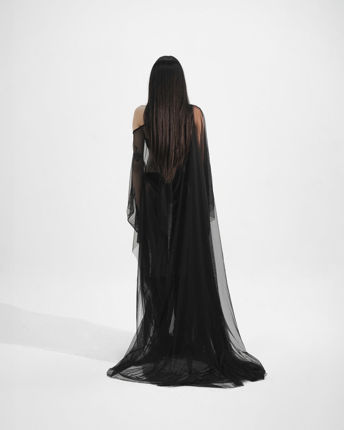 Translucent flowy draped gown