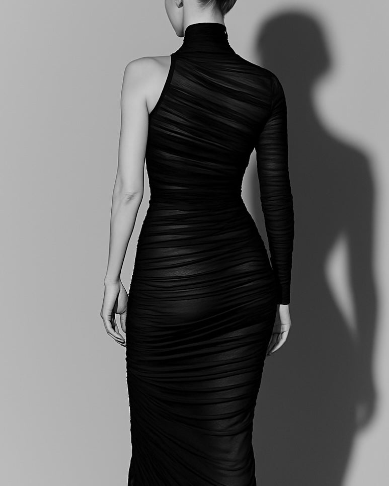 Mesh fitted draped dress