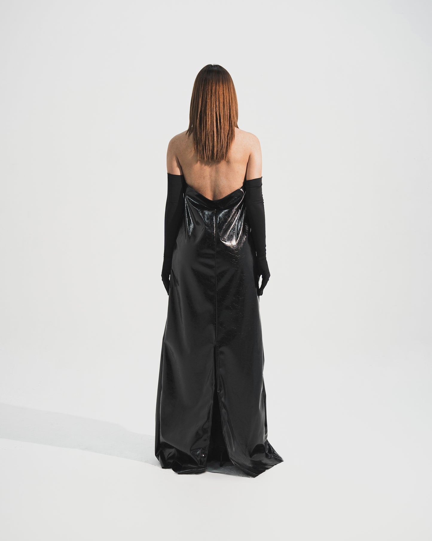 Faux leather halter dress
