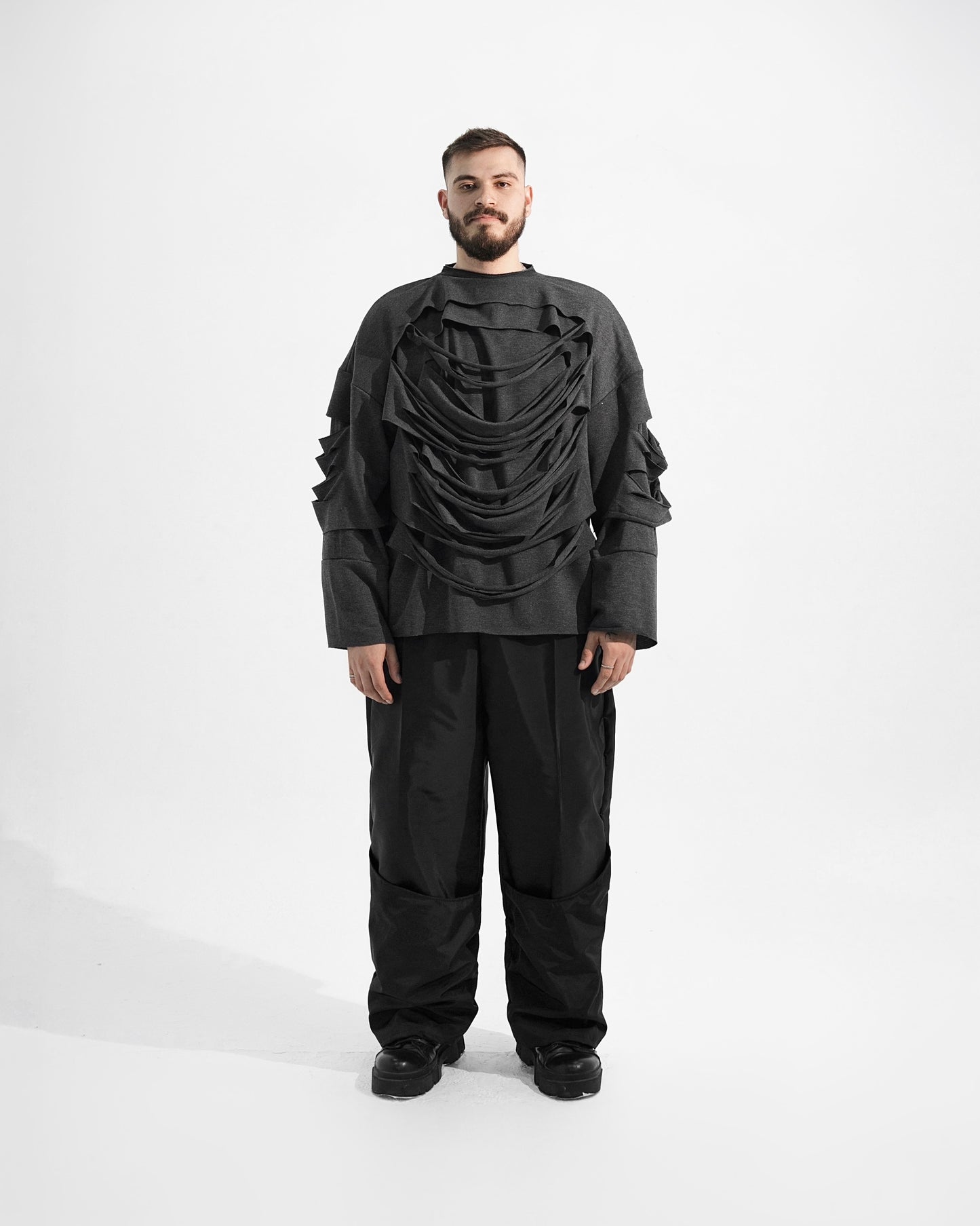 Destroyed draped sweatshirt