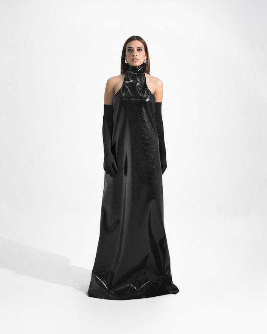 Faux leather halter dress
