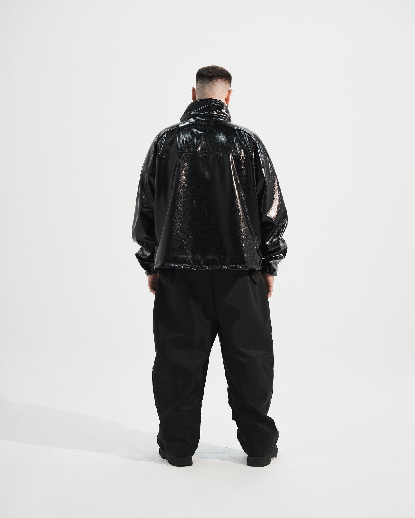 Faux leather high neck jacket