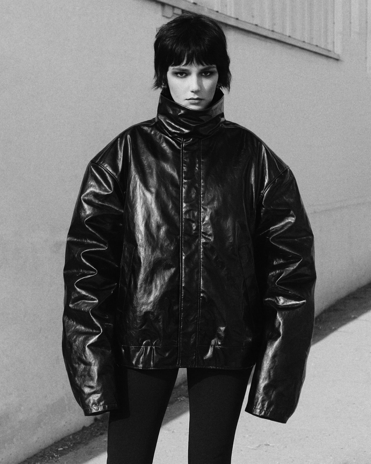 Faux leather high neck jacket