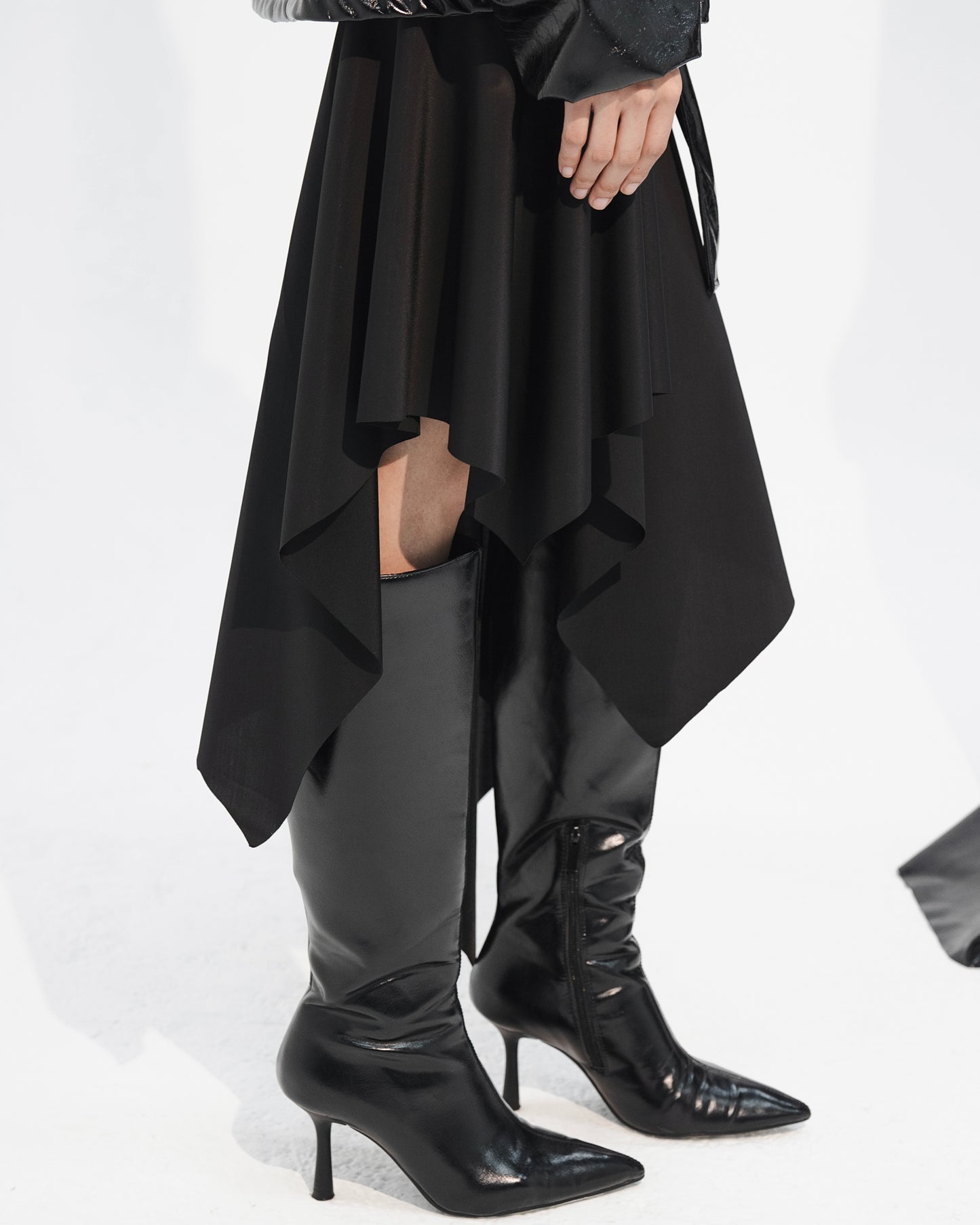 Asymmetric ruffle midi skirt