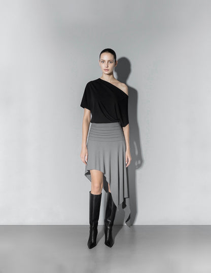 Asymmetric ruffle midi skirt