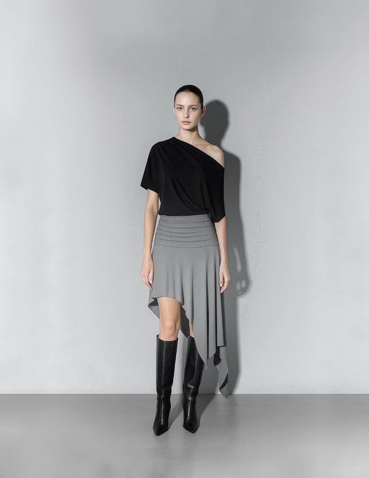 Asymmetric ruffle midi skirt