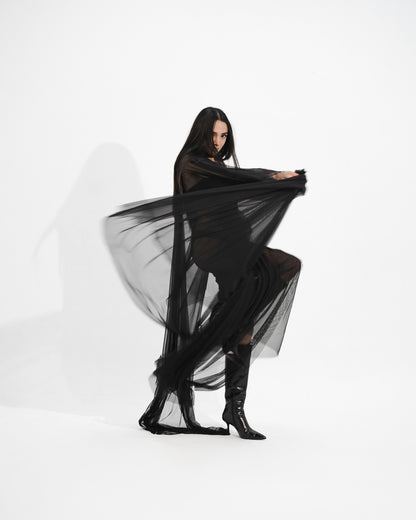 Translucent flowy draped gown