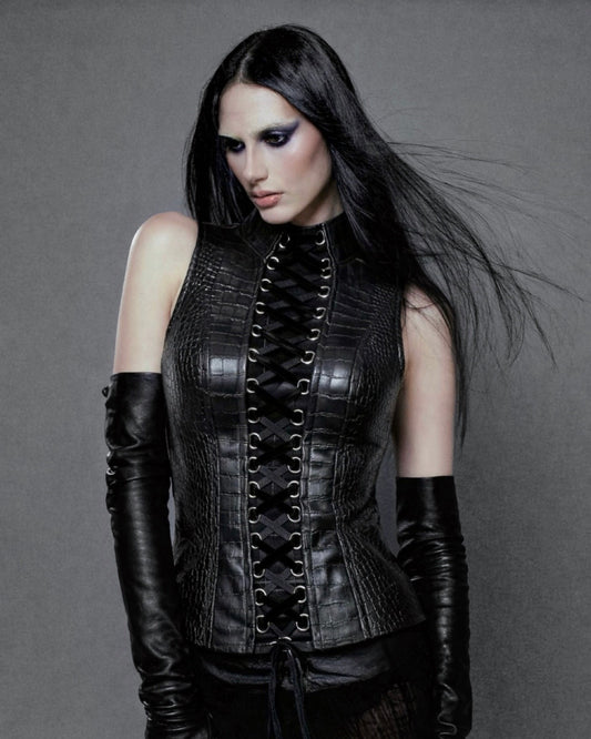 High neck leather top