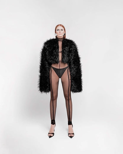 Faux fur cropped coat