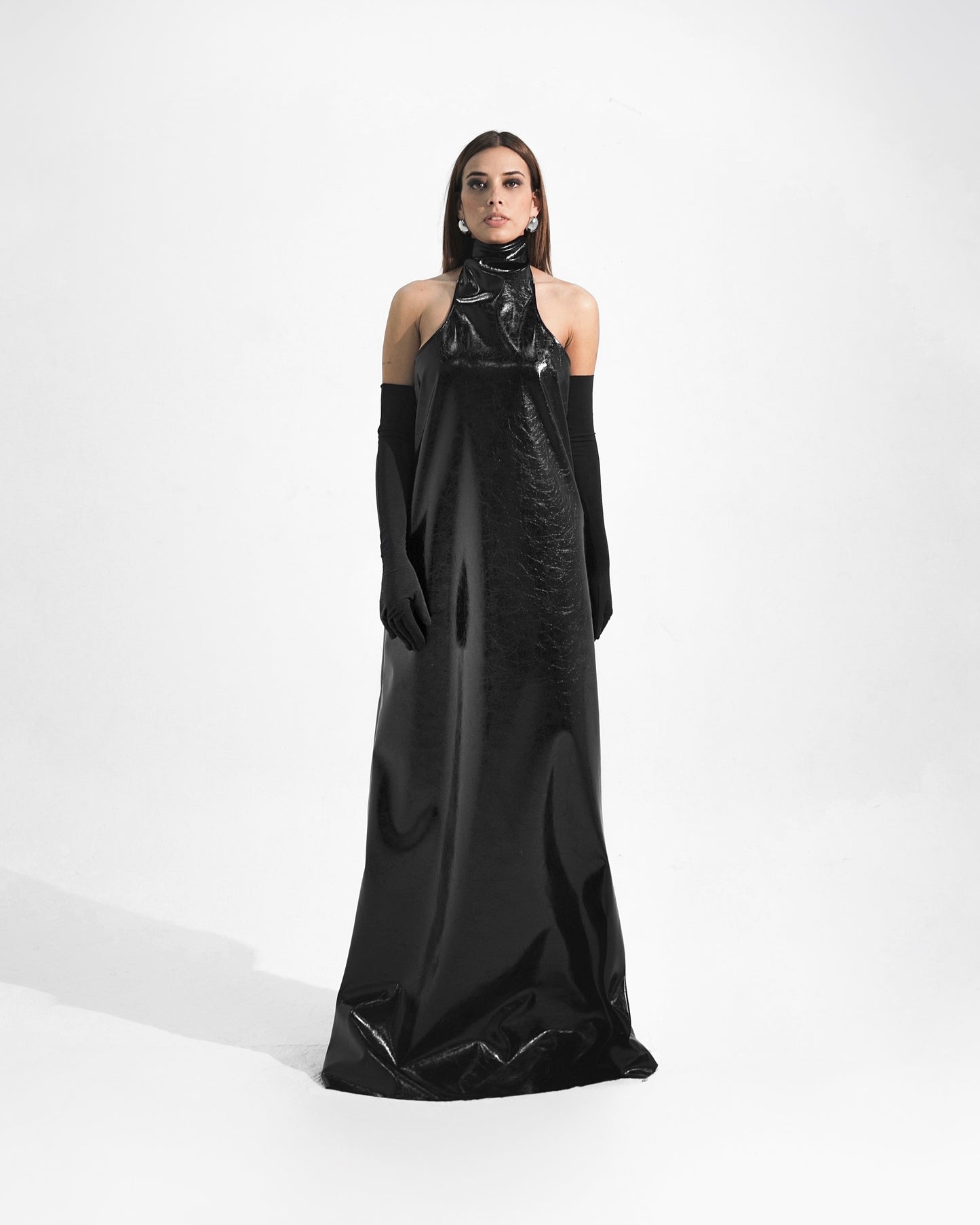 Faux leather halter dress