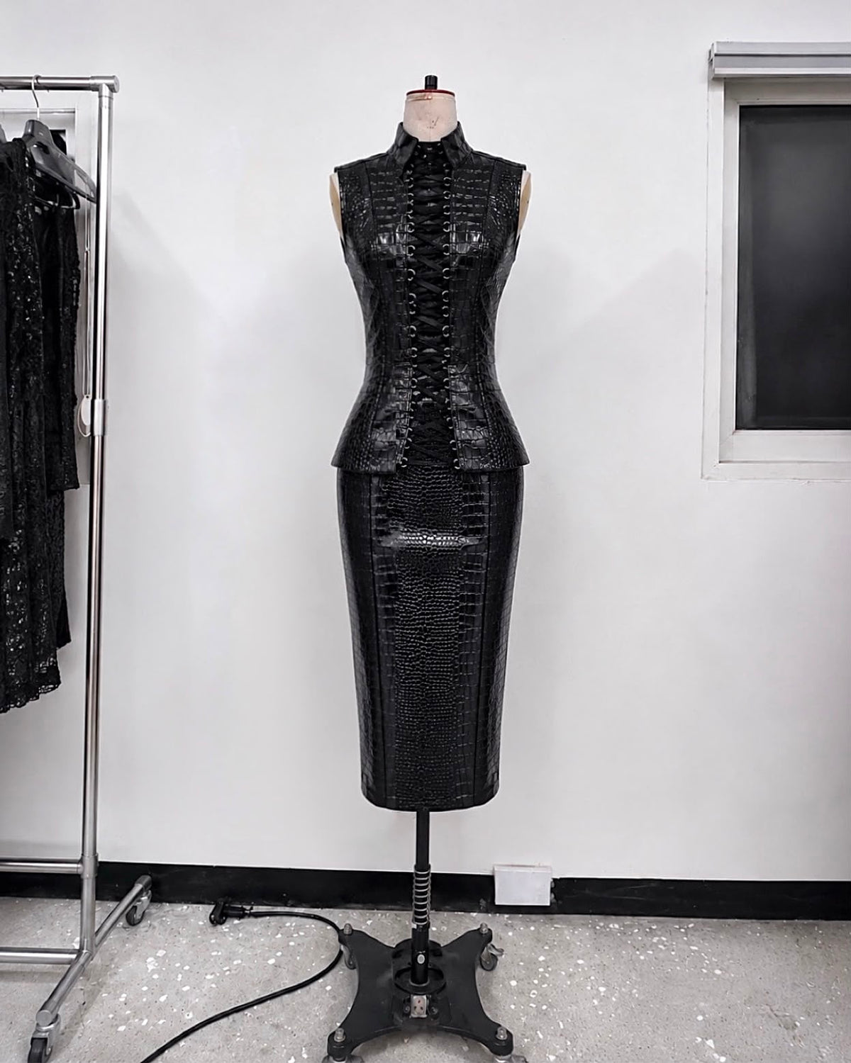 Croc-embossed leather skirt