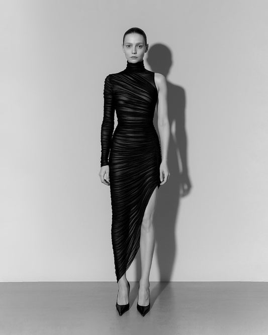 Mesh fitted draped dress